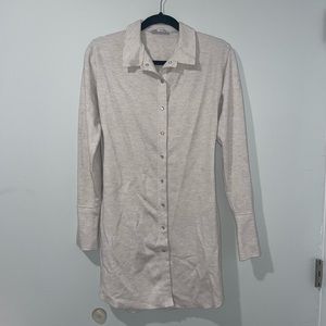 Zara Button Down Long Sleeve Dress - Cream / Beige